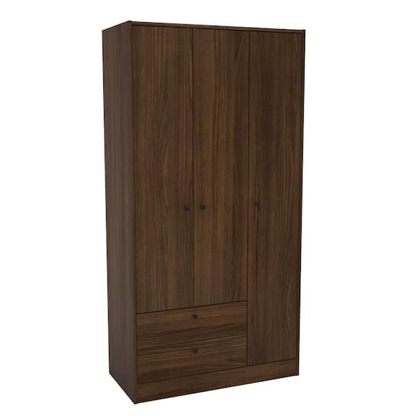 Denmark Walnut Armoire with 3-Doors/2-Drawers 71 in. H x 36 in. W x 17.5 in. D