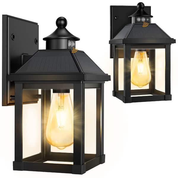 2-Pack Solar Porch Lights Outdoor, Wall Lanterns with Motion Sensor, Waterproof