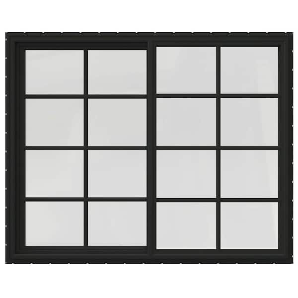 JELD-WEN 60 in. x 48 in. V-4500 Series Bronze Exterior/White Interior FiniShield Vinyl Right-Handed Sliding Window Colonial Grids