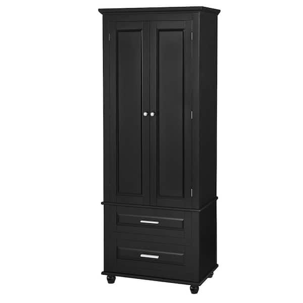 OLUMAT 24 in. W x 15.7 in. D x 62.5 in. H Black Bathroom Linen Cabinet with 2 Drawers and Adjustable Shelf