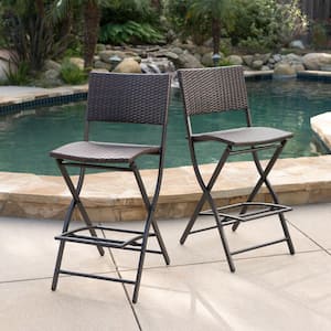 2-Piece Multibrown Faux Rattan Wicker Foldable Outdoor Bar Stools