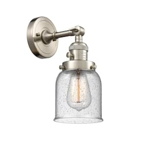Bell 5 in. 1-Light Brushed Satin Nickel Wall Sconce with Seedy Glass Shade with On/Off Turn Switch