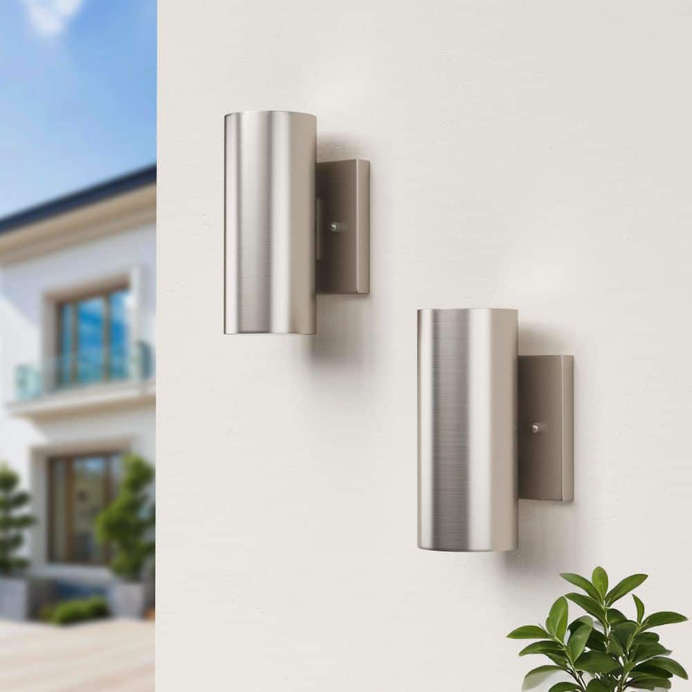 7 in. 2-Light Nickel Modern Dimmable Outdoor Aluminum Exterior Garage Front Porch Sconces Integrated LED price history on PriceWatchPro