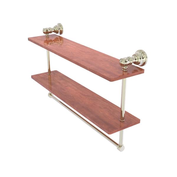 Allied Brass Carolina W 22 in. x H 9.5 in. x D 5.54 in. Brass Rectangular Double Wood Shelf with Towel Bar in Polished Nickel