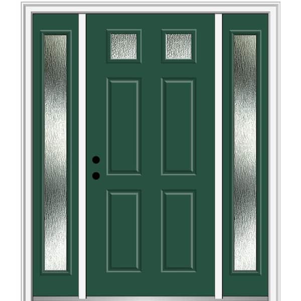 MMI Door 64 in. x 80 in. Right-Hand Inswing Rain Glass Hunter Green Fiberglass Prehung Front Door on 4-9/16 in. Frame