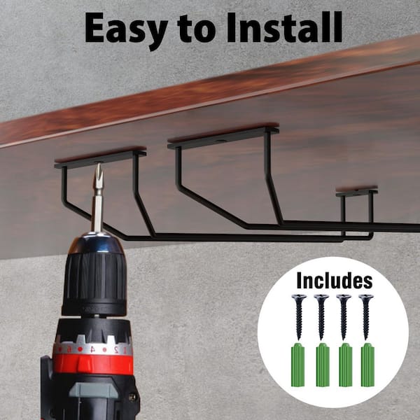 KHKFY 14 in. Black Wine Glass Holder - Under Cabinet Metal Stemware ...