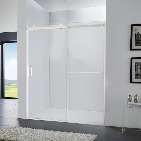 60 in. W x 72 in. H Sliding Framed Shower Door in Brushed Nickel with Temper Glass