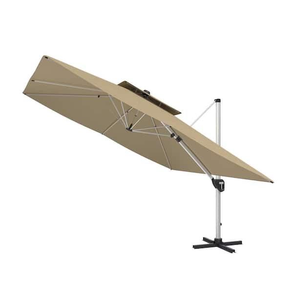 Clihome 11 ft. Patio Umbrella Outdoor Square Double Top Umbrella in Beige (without Umbrella Base)