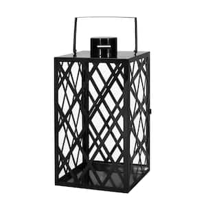 18 in. H Stainless Steel Rectangle Lantern with Flat Top for and Cap and Wire Handle Patio Garden, Gold