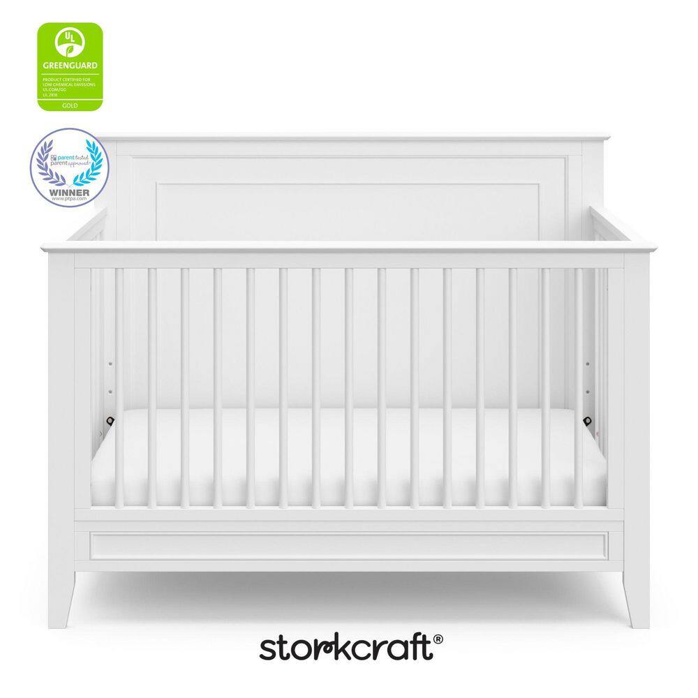 White 5-in-1 Convertible Crib with Mattress Protector