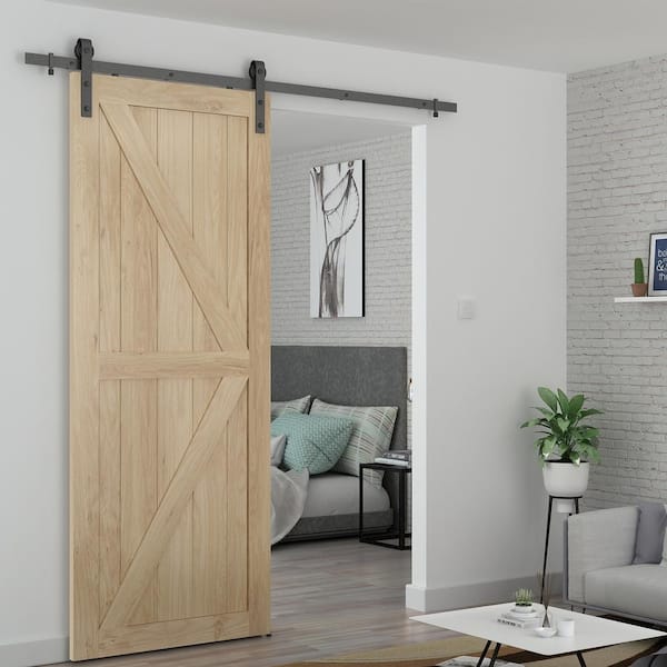 33 in. x 84 in. Artisan K Brace Unfinished Knotty Pine Interior Barn Door Slab