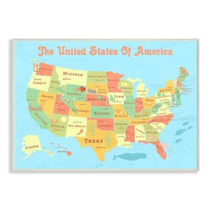 10 in. x 15 in. "United States of America USA Kids Map" by Daphne Polselli Printed Wood Wall Art