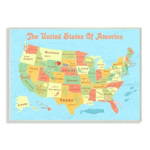 12.5 in. x 18.5 in. "United States of America USA Kids Map" by Daphne Polselli Printed Wood Wall Art