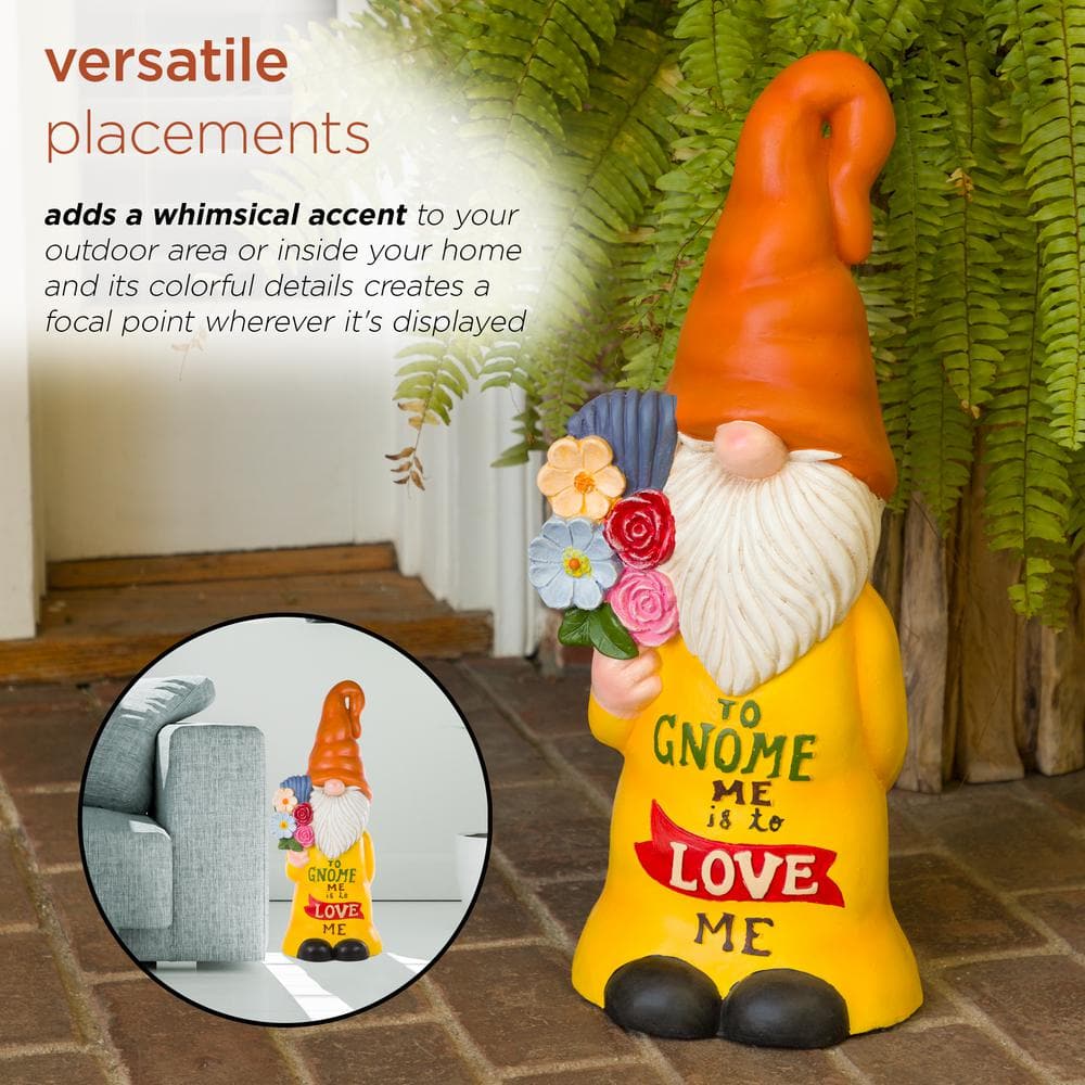 24" Multicolor Polyresin Garden Gnome with Flowers