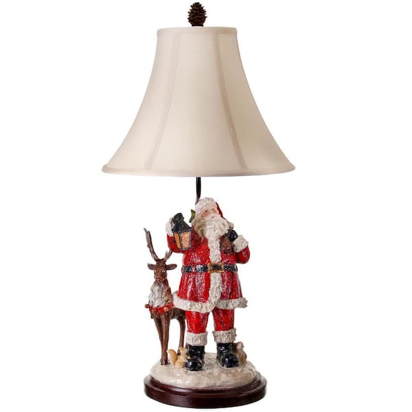 29 in. Resin Santa with Forest Friends Lamp