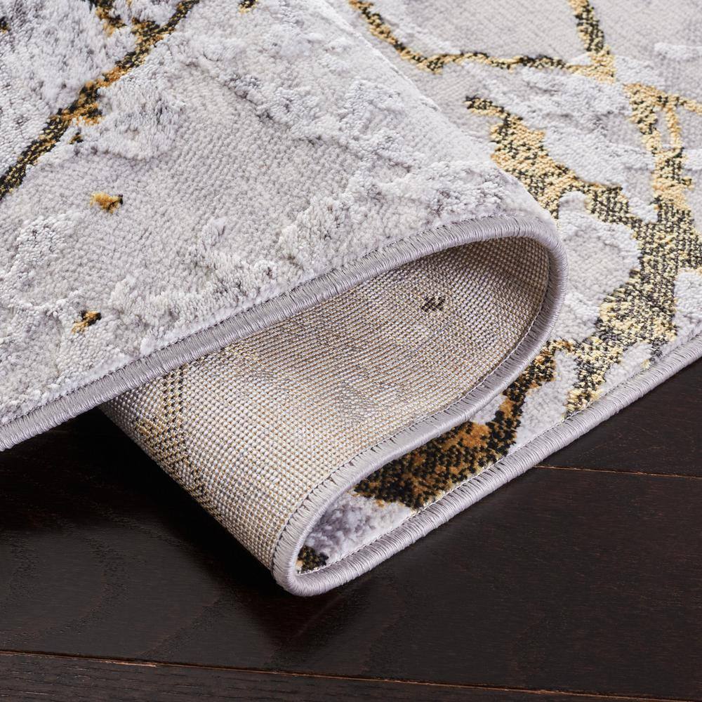 Handmade Abstract Gray and Gold Synthetic Area Rug - 10' Square