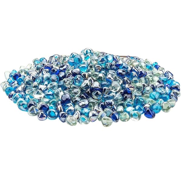 Misopily 1 in. 20 lbs. Reflective Fire Glass Rock for Indoor/Outdoor Gas Fire Pit,Fireplace & Landscaping, Blended Blue & Crystal