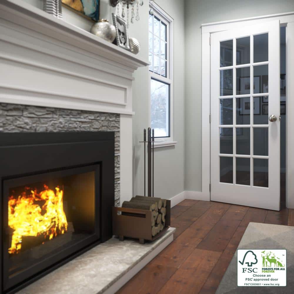 30" x 80" White Pine 15-Lite French Door with Clear Glass