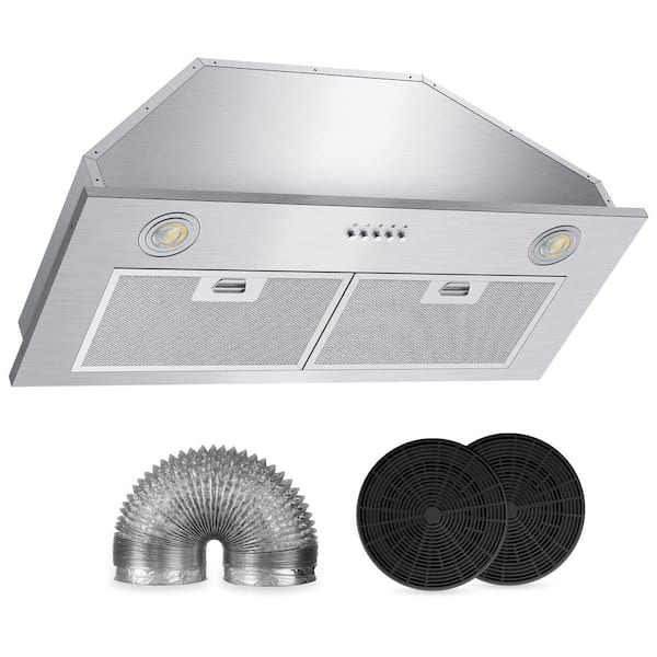 VEVOR Insert Range Hood, 800CFM 3-Speed, 30 Inch Stainless Steel Built-in  Kitchen Vent with Push Button Control LED Lights Baffle Filters,  Ducted/Ductless Convertible, ETL Listed