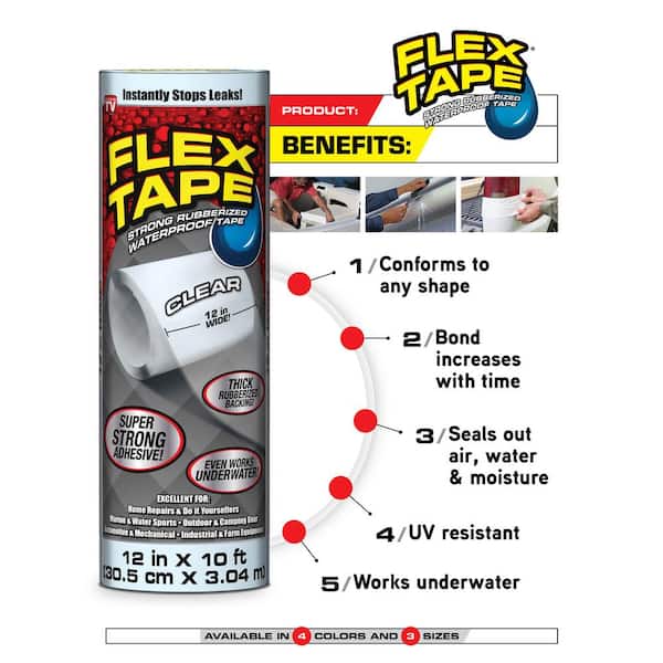 FLEX SEAL FAMILY OF PRODUCTS Flex Tape Black 4 in. x 5 ft. Strong  Rubberized Waterproof Tape TFSBLKR0405 - The Home Depot