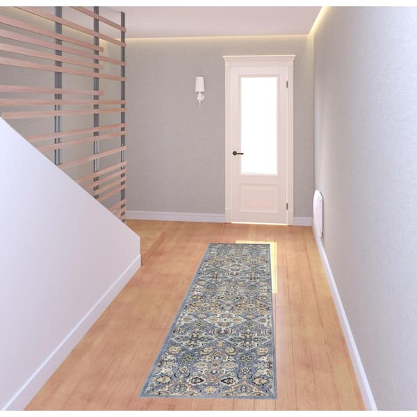 Green and Ivory 2 ft. x 8 ft. Floral Power Loom Runner Rug