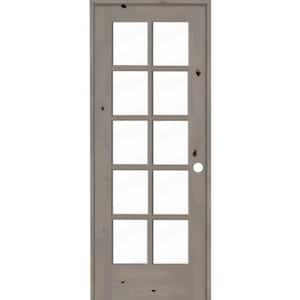28 in. x 80 in. Knotty Alder Left-Handed 10-Lite Clear Glass Grey Stain Wood Single Prehung Interior Door