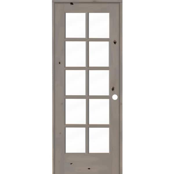 Krosswood Doors 28 in. x 80 in. Knotty Alder Left-Handed 10-Lite Clear Glass Grey Stain Wood Single Prehung Interior Door