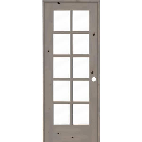 Krosswood Doors 30 in. x 80 in. Knotty Alder Left-Handed 10-Lite Clear Glass Grey Stain Wood Single Prehung Interior Door