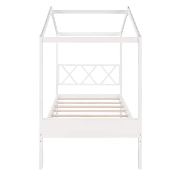 Z-joyee Wood White Twin House Bed with Storage Space