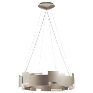 Moderne 26.5 in. Integrated LED Satin Nickel Contemporary Shaded Circle Chandelier for Dining Room