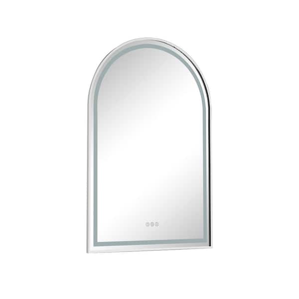Unbranded 39 in. W x 26 in. H Arched Rectangular Framed LED Anti-Fog Dimmable Wall Mount Bathroom Vanity Mirror in Chrome