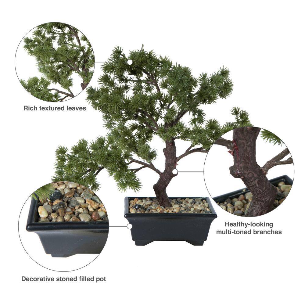 Tiny Green Faux Pine Bonsai Tree in Black Plastic Pot