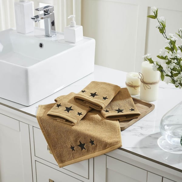 Black Stars Doe Tan 100% Cotton Washcloth (Set of 4)