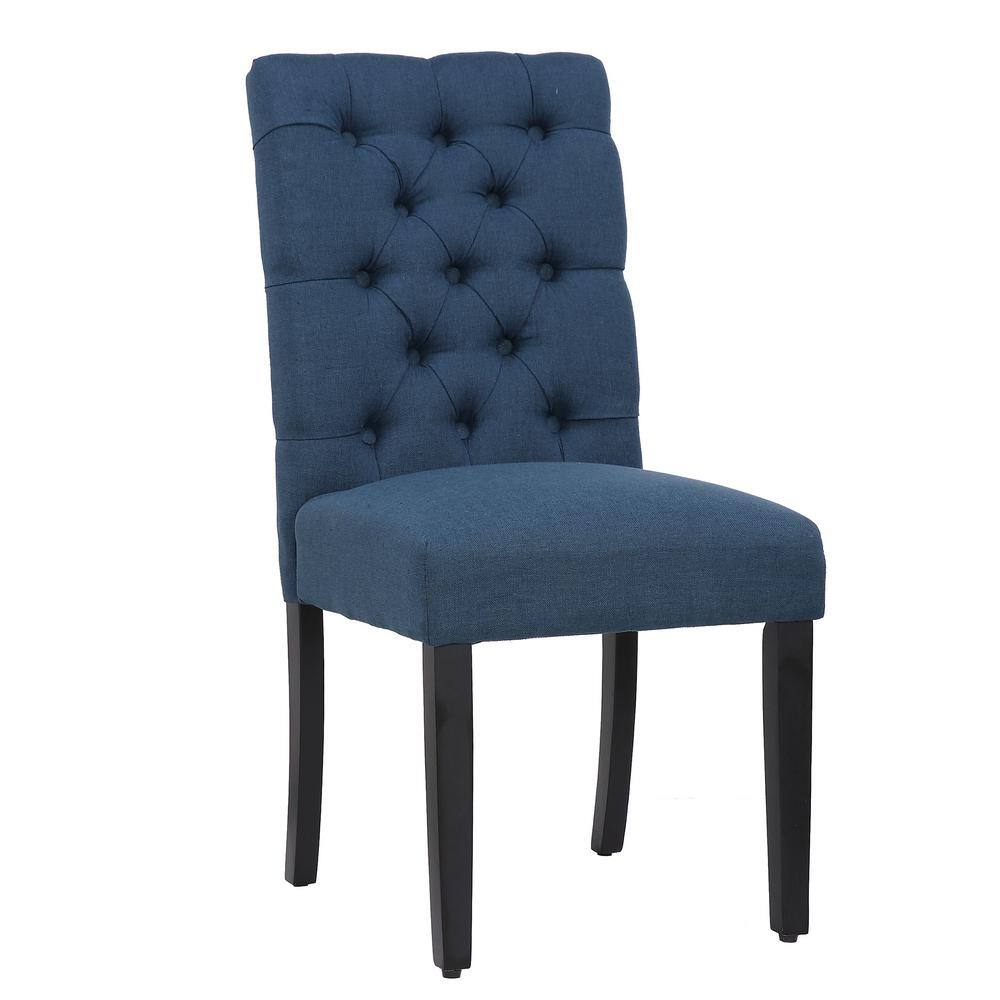 Blue Linen Upholstered Button Tufted Parsons Side Chair Set