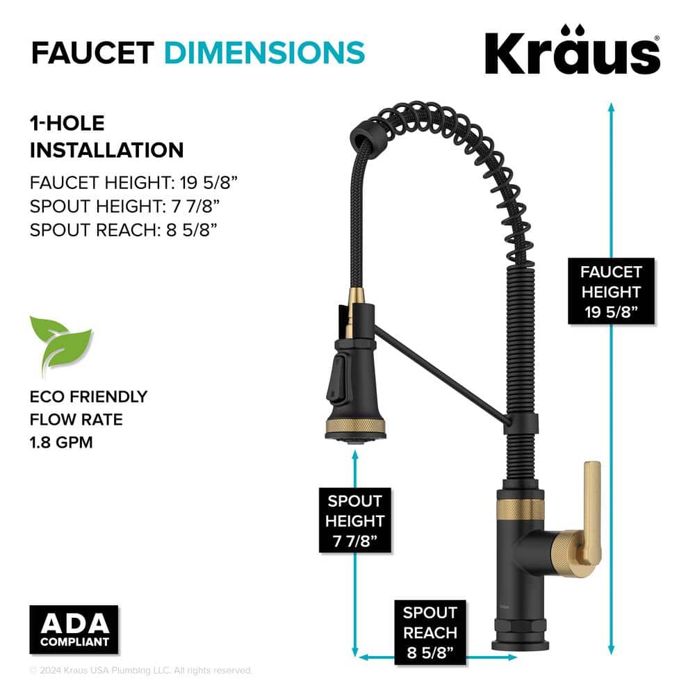 Allyn Matte Black and Brushed Brass Pull-Down Kitchen Faucet