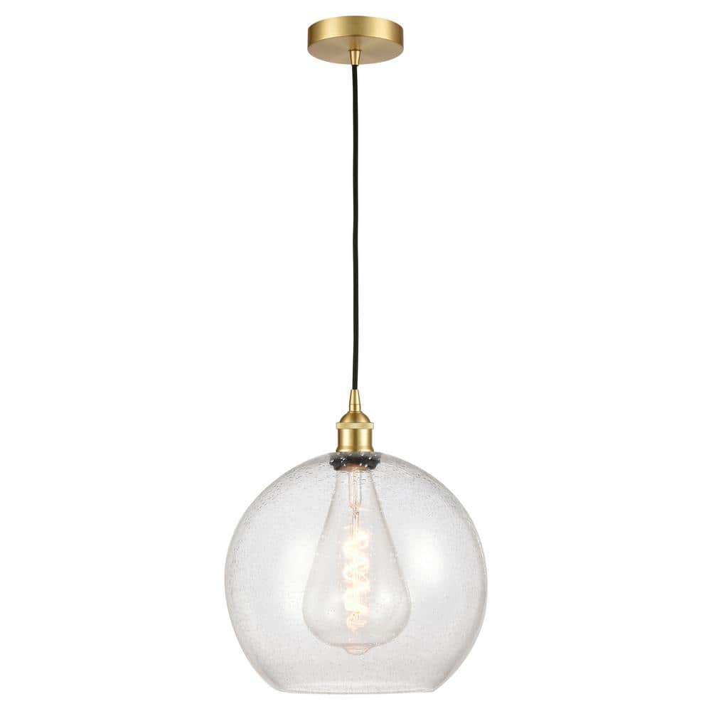 Athens 60-Watt 1-Light Satin Gold Standard Mini Pendant Light with Seeded Glass Shade, No Bulbs Included price history on PriceWatchPro