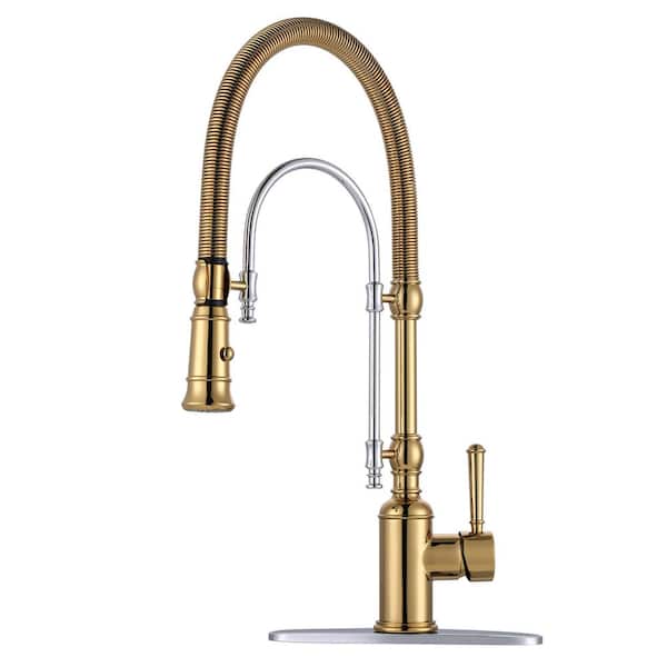 ARCORA Single Handle Pull Out Sprayer Kitchen Faucet Deck Plate Included in Brass