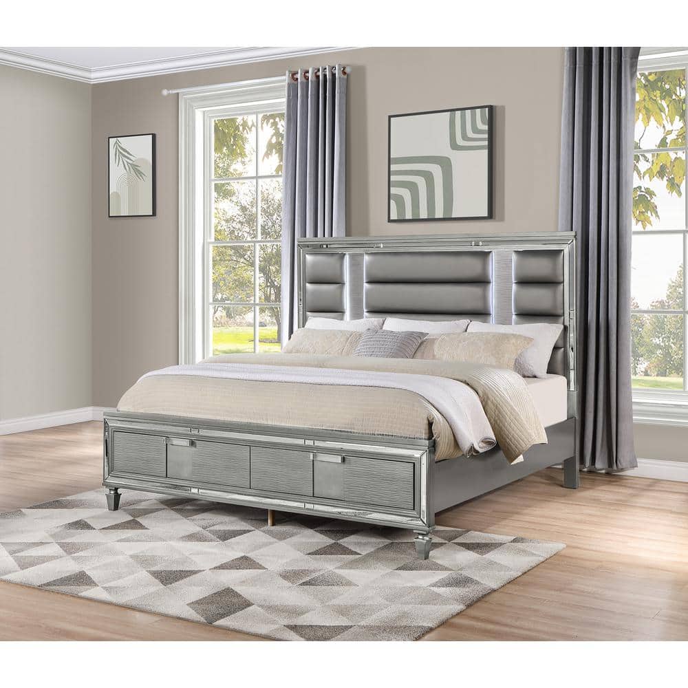Genoa Gunmetal Gray Wood Frame King Panel Bed
