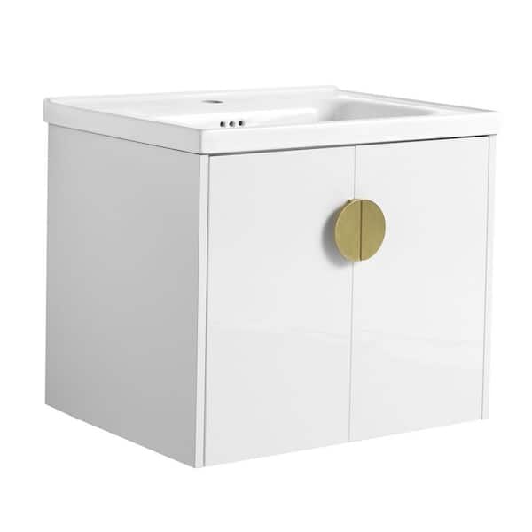 Anky 23.8 in. W x 18.5 in. D x 20.7 in. H Single Sink Bath Vanity in Gloss White with White Ceramic Top