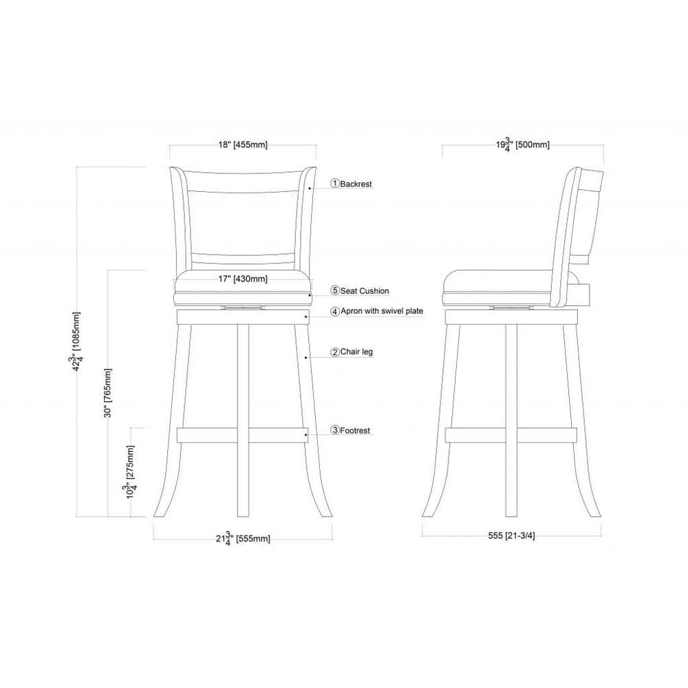 Augusta 42.75" Brown Swivel Bar Stool with Faux Leather Seat