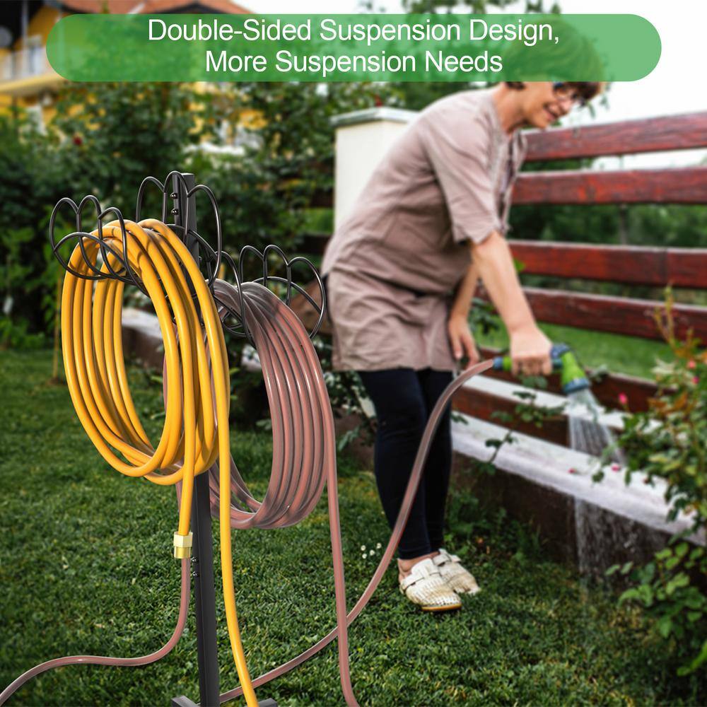 Black Heavy Duty Freestanding Garden Hose Holder with 5 Spikes