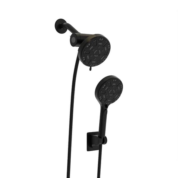 Unbranded 8-Spray Patterns 4.7 in. Dual Shower Heads Wall Mount and Handheld Shower Head 1.8 GPM in Matte Black