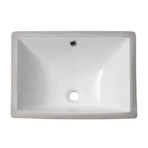 18 in. Rectangular Undermount Bathroom Sink in White Porcelain Ceramic with Overflow