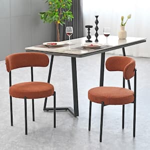 Brown Boucle Velvet Upholstered Dining Chair (Set of 2) with Curved Backrest (Table Not Included)