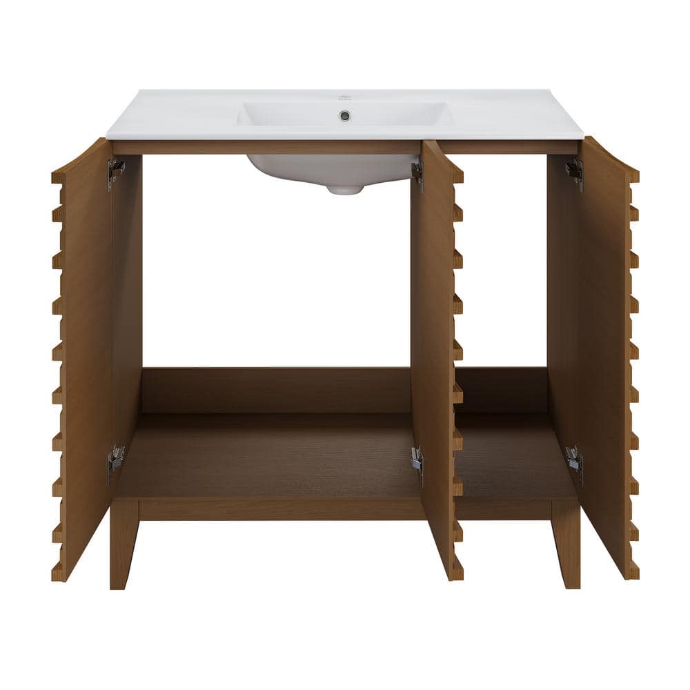 Cascade 36" Brown Oak Freestanding Bathroom Vanity with White Top