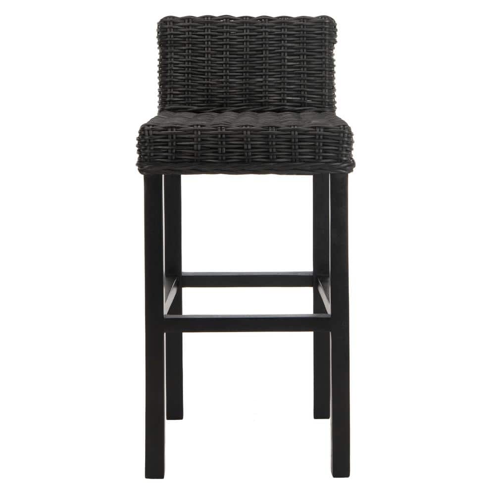 Cypress Black Mango Wood Bar Stool with Rattan Seat