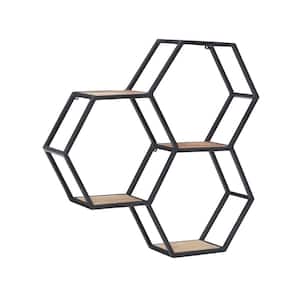 Harlan Black Matte Iron Hexagon Shaped Wall Shelves