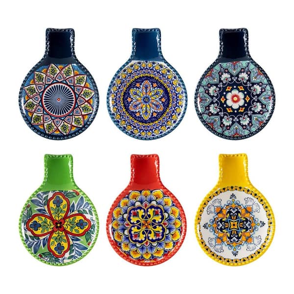 6-Piece Ceramic Spoon Rest for Stove Top, Large Spoon Holder for Kitchen Counter