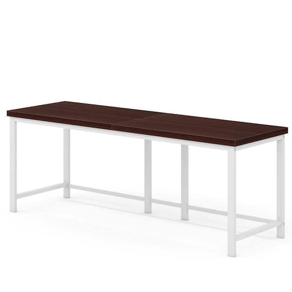BYBLIGHT 78.7 in. Rectangular Cherry and White Engineered Wood 2-Person Computer Desk Double Desk for Home Office