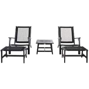 Chantelle Black 5-Piece Acacia Wood Outdoor Lounge Chair Set without Cushion